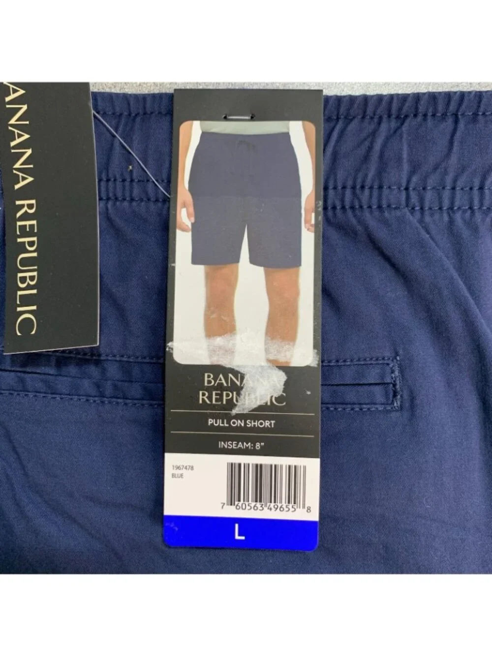 NWT Banana Republic Men's L Blue Pull-On Chino Shorts  Cotton Blend Casual